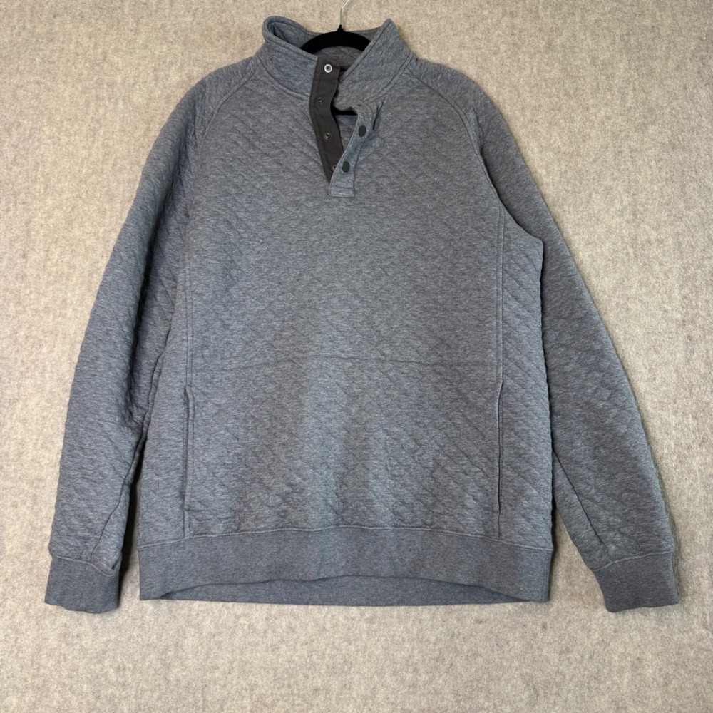 L.L.Bean Quilted Snap Neck Sweatshirt Mens L Tall Gray Traditional Fit Pullover